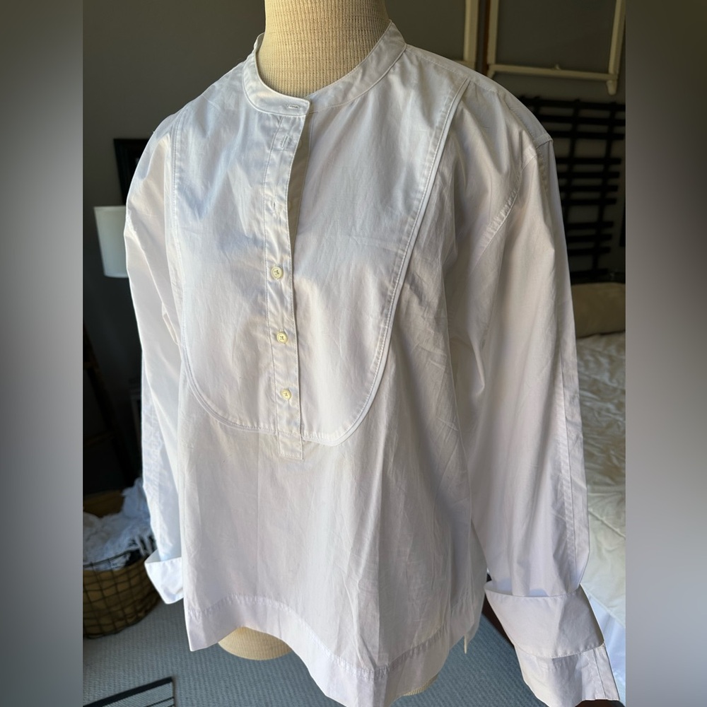 J. Crew white tuxedo style shirt, size large